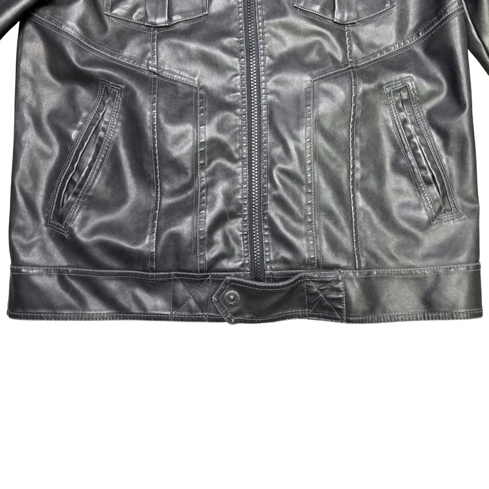 BKE Men's Faux Leather Jacket Dark Gray Size Large Slim Fit Motorcycle Biker